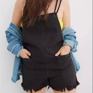 Aerie Black Denim Overall Dress